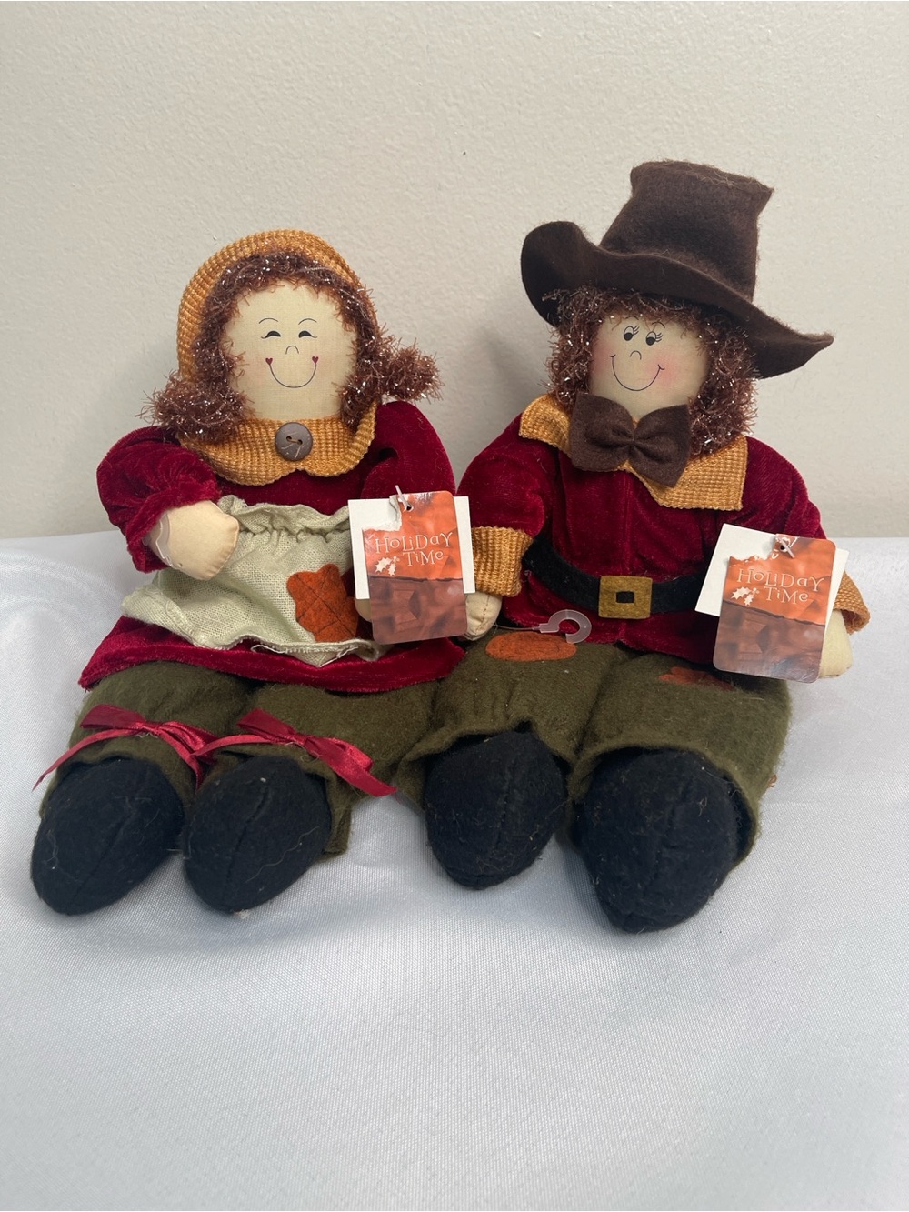 Holiday Time Fall Rag Doll Pair - Red, Green, Brown